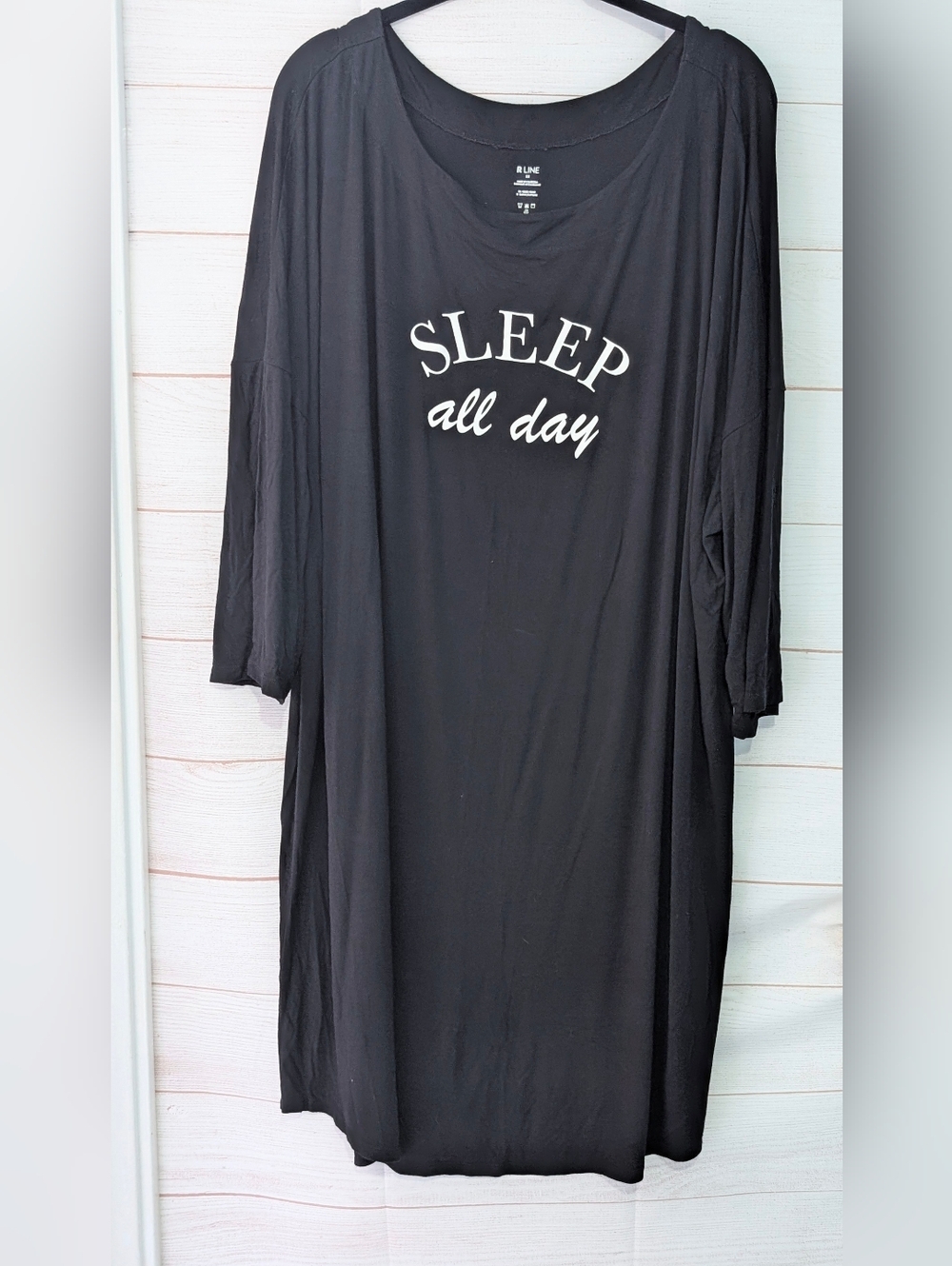 R Line Black Nightshirt with 'Sleep All Day' Graphic Plus Size 3X